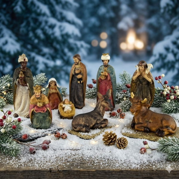 Stimmungsvolle Krippenfiguren 9-tlg., ca. 7 cm, K 237
