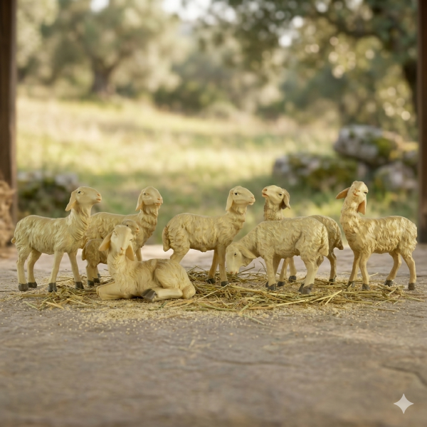 Handbemalte Krippenfiguren Schafherde 7-tlg., ca. 8,5 cm, T 089-15