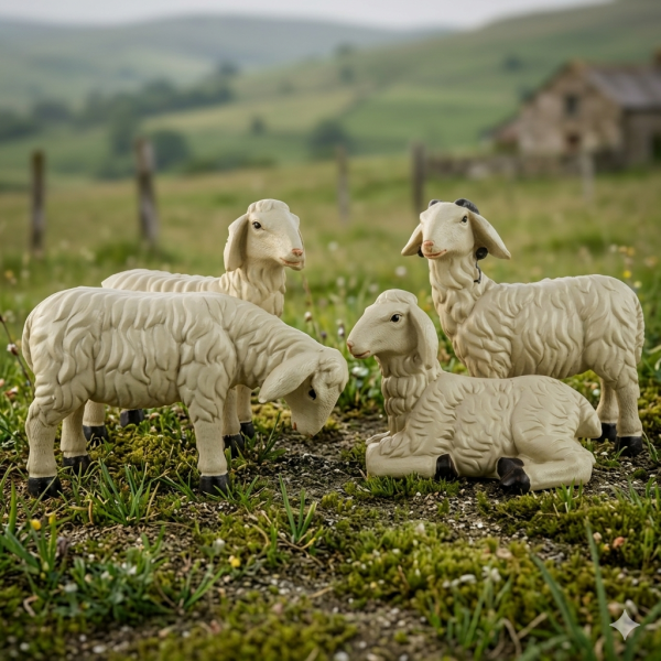 Handbemalte Krippenfigur Schafbock stehend, ca. 12,5 cm, T 094-30