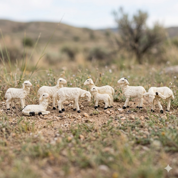 Handbemalte Krippenfiguren Schafherde 7-tlg., ca. 4,5 cm, YBÖ 086