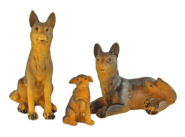 Handbemalte Krippenfiguren Schäferhundfamilie 3-tlg., ca. 5 cm, T044-12