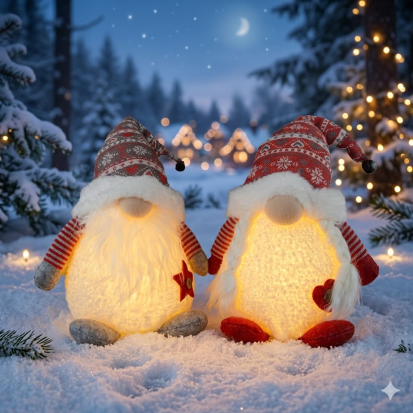 ✨ LED-Wichtelfrau 32 cm – Rot- mit Schneeglitzer-Effekt ✨