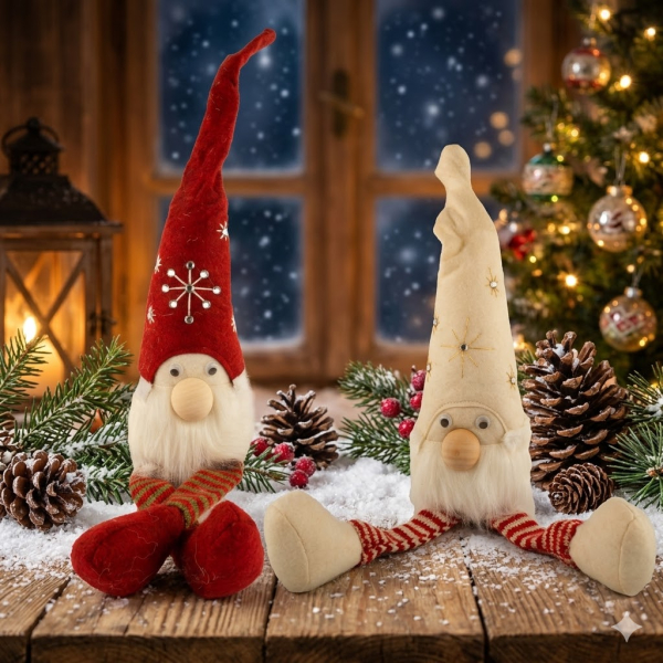 2er Set Winterliche Wichtel Luzifer klein ca. 35 cm - Weihnachtsdekoration