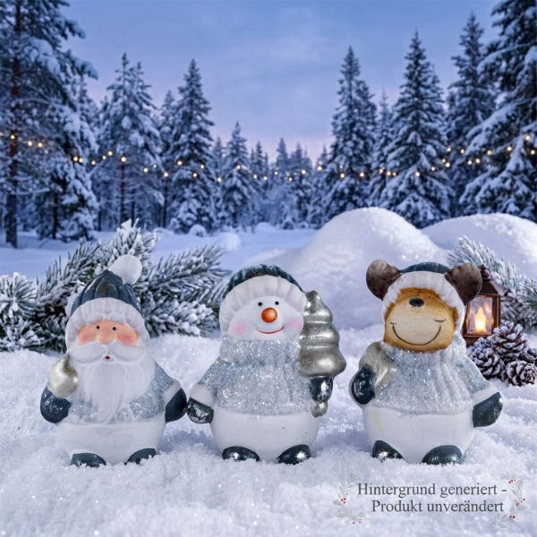 3er Set Bezaubernder Nikolaus, Schneemann und Elch ca. 7 cm - Weihnachtsdekoration