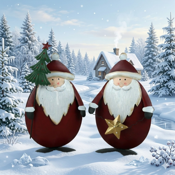 2er-Set Metall-Nikoläuse – Weihnachtsdeko mit Stern & Tannenbaum, doppelwandig ✨