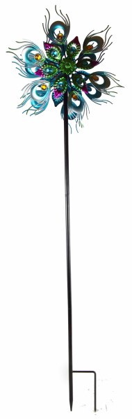Beeindruckendes Windrad mit Pfauenfedern - Höhe ca. 122 cm
