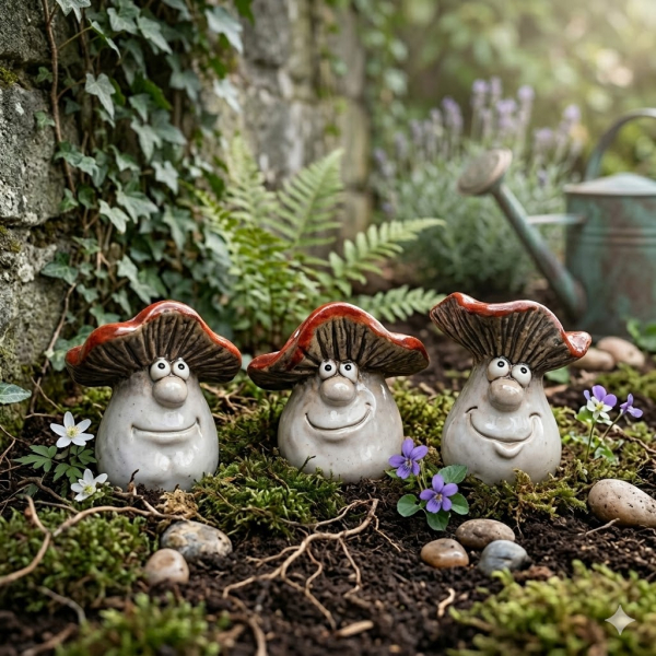 Bezauberndes 3er Set lächelnde Pilze - Höhe ca. 11 cm