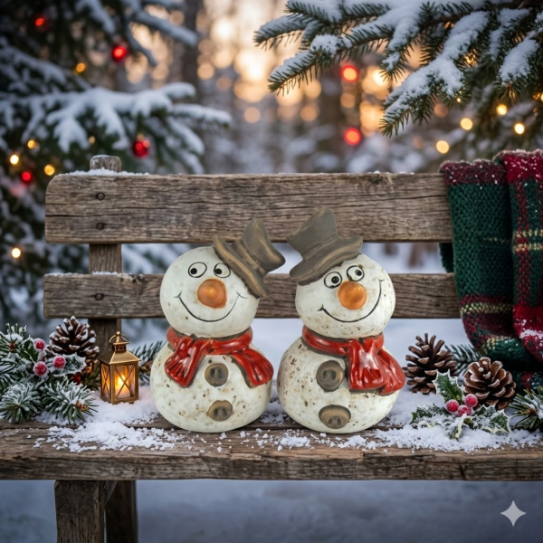 2er Set urige Schneemänner