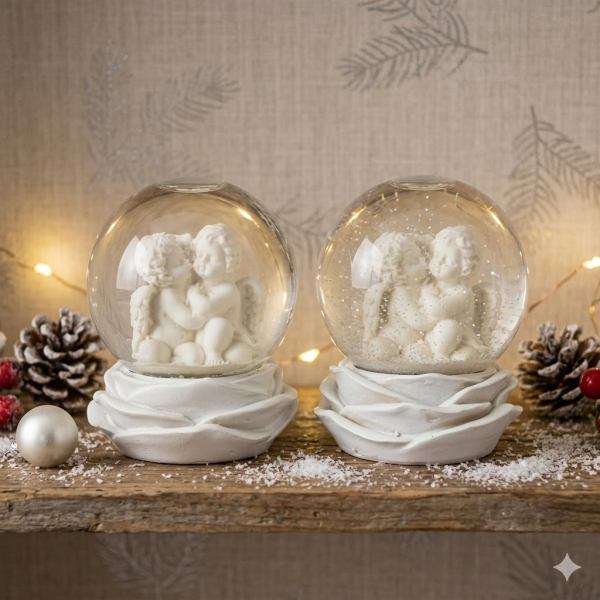 2er Set Goldige Schneekugeln Engel ca. 6 cm - Dekoration