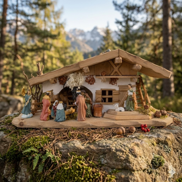 Traditionelle Weihnachtskrippe Schupf inkl. 11-tlg. Figurensatz K 111, Maße Krippe: ca. 30 x 10 x 14 cm