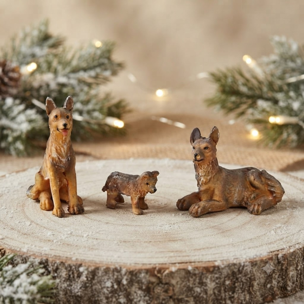 Schäferhund-Familie – Liebevolle Krippenfiguren für Ihre Weihnachtskrippe T 044-12