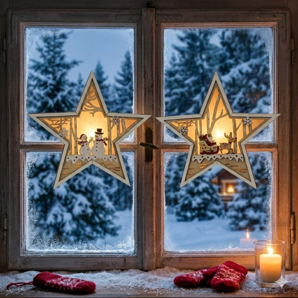 LED-Stern mit Nikolaus und Rentier – Weihnachtszauber wie ein Schwibbogen