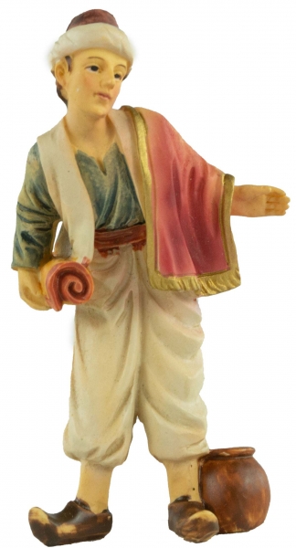 Handbemalte Krippenfigur Junge mit Teppich, ca. 8,5 cm, K 904-9