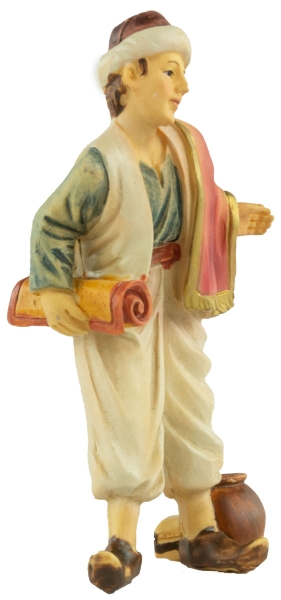 Handbemalte Krippenfigur Junge mit Teppich, ca. 8,5 cm, K 904-9