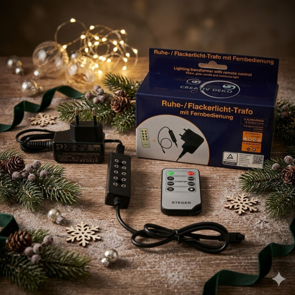 Ruhe-Flackerlicht-Trafo mit Fernbedienung - Krippenzubehör, X 054