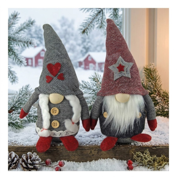 2er Set Winterlicher Wichtel Wallace ca. 27 cm - Weihnachtsdekoration