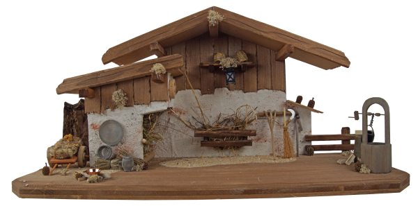 Preview: Bezaubernde Weihnachtskrippe Hartmannshof inkl. 11-tlg. Figurensatz K 604, Maße Krippe: ca. 60 x 24 x 30 cm