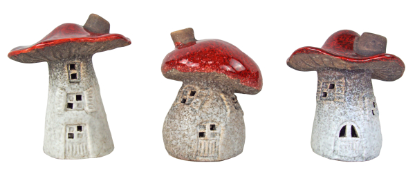Weihnachtsdeko Pilzhäuser – 3er-Set in Rot & Weiß