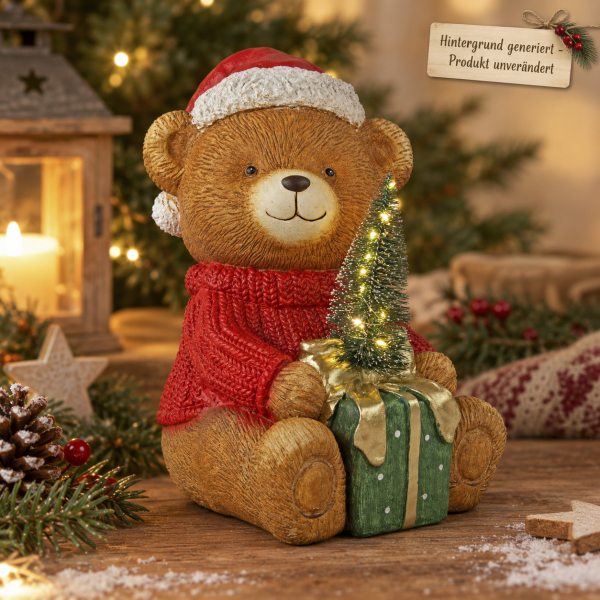 Weihnachtlicher LED-Teddy mit Geschenk  3947 – zauberhafte Weihnachtsdekoration