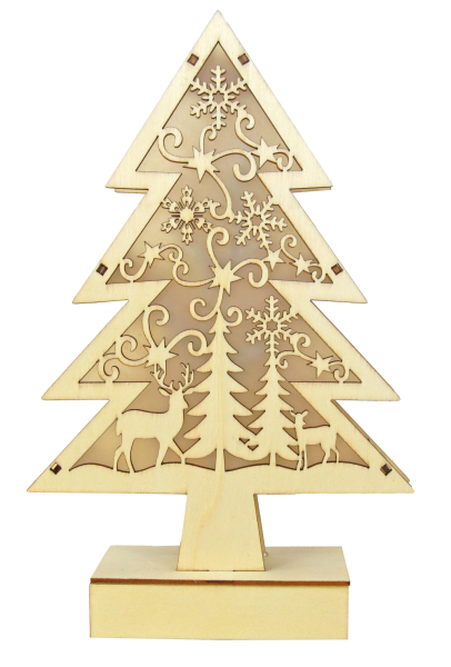 Preview: LED-Holzbaum mit liebevollen Weihnachtsmotiven – stimmungsvolle Weihnachtsdekoration