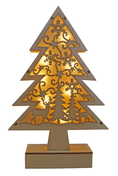 Preview: LED-Holzbaum mit liebevollen Weihnachtsmotiven – stimmungsvolle Weihnachtsdekoration