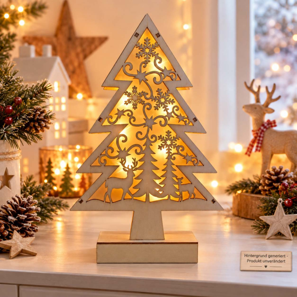 LED-Holzbaum mit liebevollen Weihnachtsmotiven – stimmungsvolle Weihnachtsdekoration
