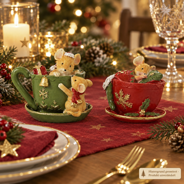 Weihnachtliche Mäuse in Tassen – Charmante Weihnachtsdekoration