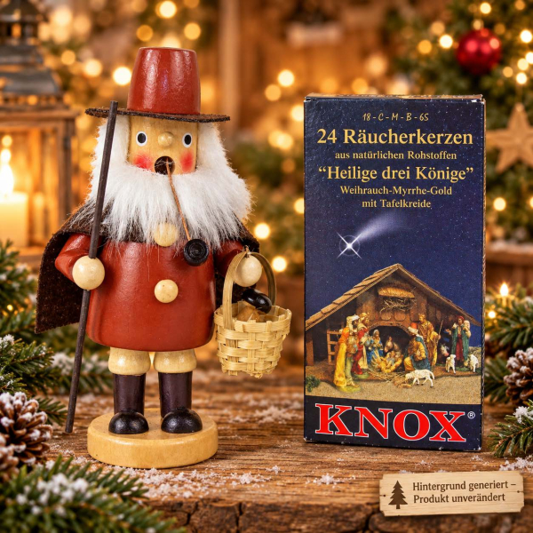 Räuchermännchen mit Korb und Räucherkerzen „Heilige drei Könige“