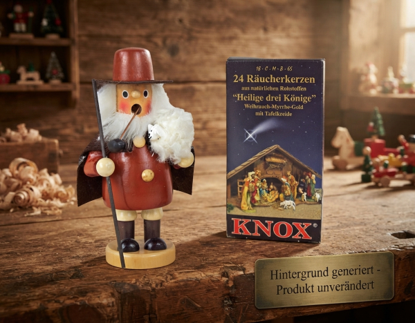 Traditionelles Räuchermännchen mit Schaf & Knox Räucherkerzen - 8989A – Erzgebirgische Gemütlichkeit für Ihr Zuhause