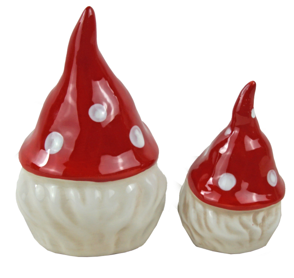2er-Set Dekorative Weihnachtszwerge - Keramikfiguren mit rot gepunkteter Mütze