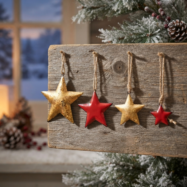 Weihnachtliche Hängesterne in Gold & Rot – festliche Weihnachtsdekoration