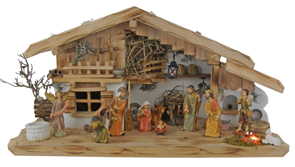 Wundervolle Weihnachtskrippe Altdorf inkl. 12-tlg. Krippenfiguren Set K 650-9, Maße: ca. 50 x 20 x 24 cm
