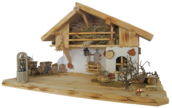 Preview: Traditionelle Weihnachtskrippe Hersbruck inkl. 17-tlg. Figurensatz K 604-S, Maße Krippe: ca. 66 x 30 x 32 cm