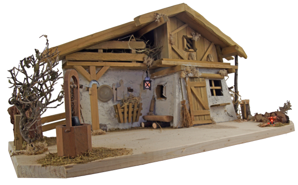 Wunderschöne Weihnachtskrippe Olbernhau inkl. 11-tlg. Figurensatz K 604, Maße Krippe: ca. 60m x 30 x 30 cm