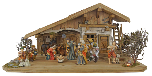Stimmungsvolle Weihnachtskrippe Reichenschwand - inkl. 12 tlg. Figurensatz K 007 Maße: Krippe ca. 80 x 40 x 36 cm