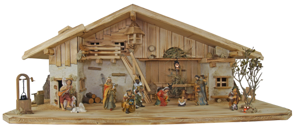 Preview: Weihnachtskrippe mit 12 teiligem Krippenfiguren Set