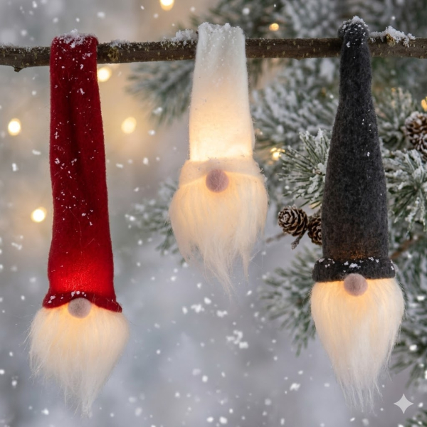 3er Set Niedliche Wichtel LED ca. 20 cm - Weihnachtsdekoration