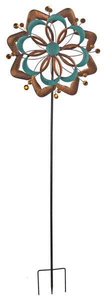 Preview: Dekoratives Windrad – Blütenförmiger Metall-Windrad mit Pastel und Kupferakzenten