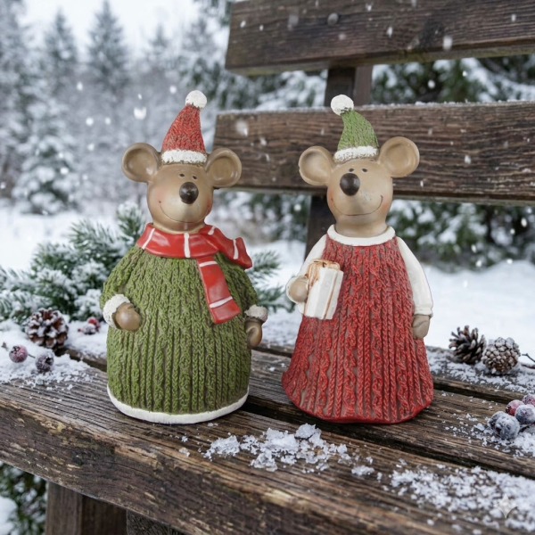 Winterliche Zaunhocker Mäuse - 2er Set