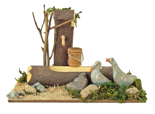 Preview: Liebevoller Krippenbrunnen mit Gänsen – Die perfekte Idylle für Ihre Weihnachtskrippe, ca. 14 x 8,5 x 9 cm