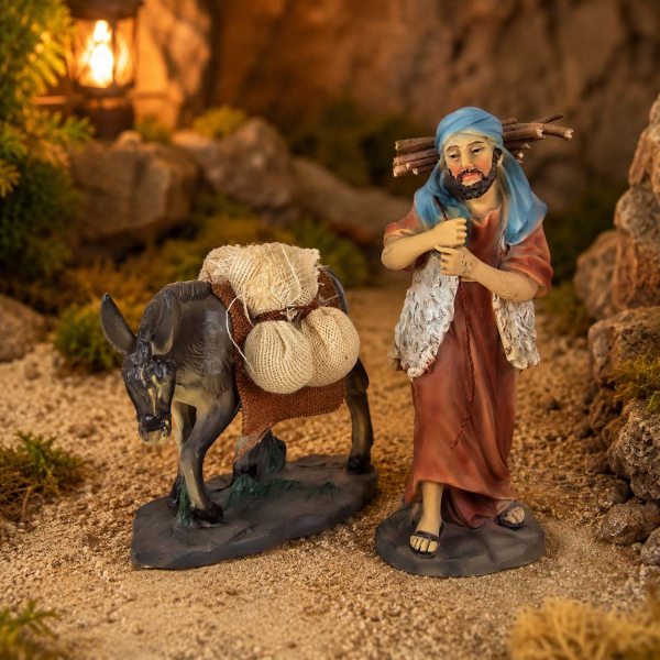 Krippenfigur Esel mit Hirte K936-1 – Detaillierte Zusatzfiguren für eine lebendige Weihnachtskrippe