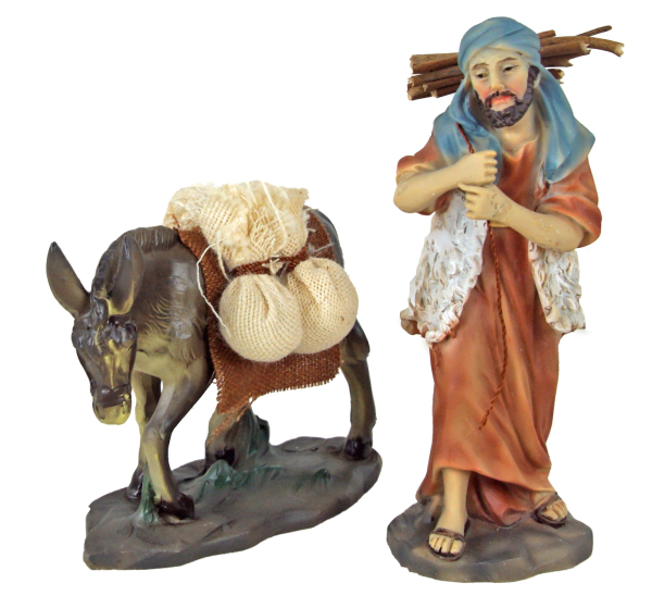 Preview: Krippenfigur Esel mit Hirte K936-1 – Detaillierte Zusatzfiguren für eine lebendige Weihnachtskrippe