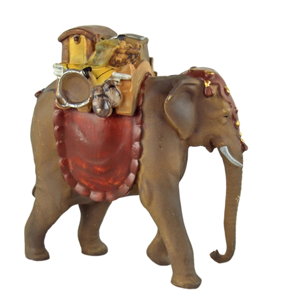 Preview: Handbemalte Krippenfigur Elefant mit Gepäck, ca. 12,5 cm, T 001-15