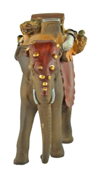 Preview: Handbemalte Krippenfigur Elefant mit Gepäck, ca. 12,5 cm, T 001-15
