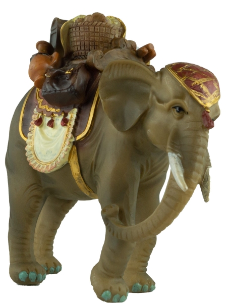 Handbemalte Krippenfigur Elefant mit Gepäck, ca. 13,5 cm, K 081