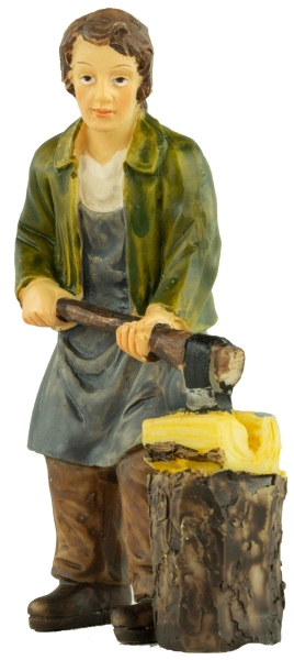 Handbemalte Krippenfigur Holzhacker mit Hackstock, ca. 9 cm, K 934