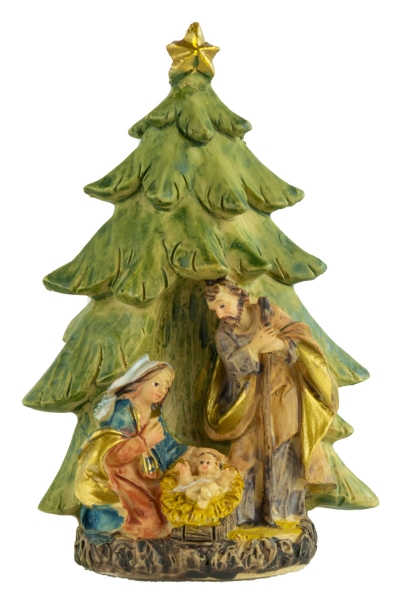 Krippenfiguren Heilige Familie unter dem Tannenbaum klein, 2er Set, ca. 9,5 cm, K 096-4