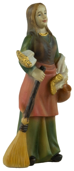 Handbemalte Krippenfigur Magd mit Besen und Krug, ca. 10,5 cm, K 940-11