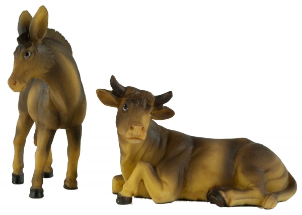 Handbemalte Krippenfiguren Ochse und Esel 2-tlg., ca. 9 cm, K 001-03