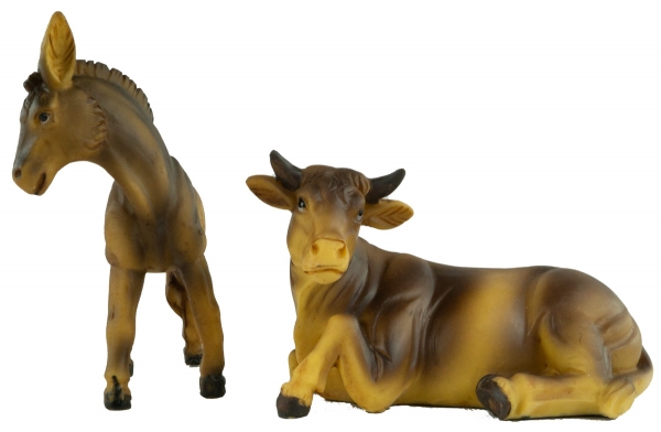 Handbemalte Krippenfiguren Ochse und Esel 2-tlg., ca. 10,5 cm, K 005-03